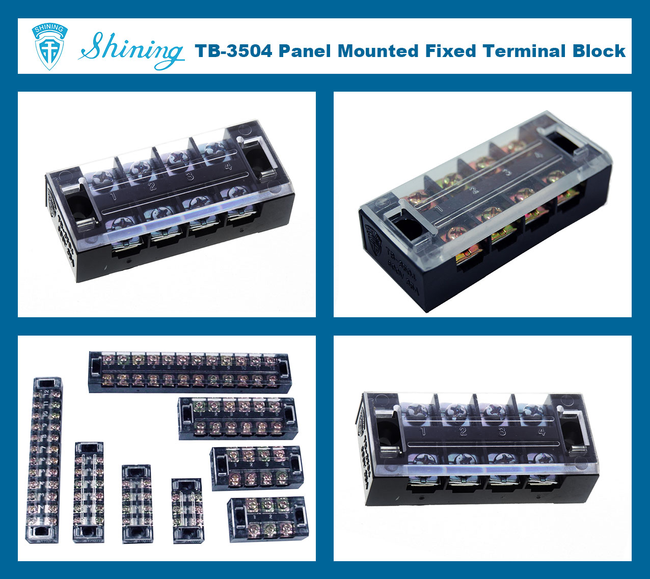 2 Package of Two 4 Position 15A 600V Terminal Block w//Cover RoHS Free #TB-1504