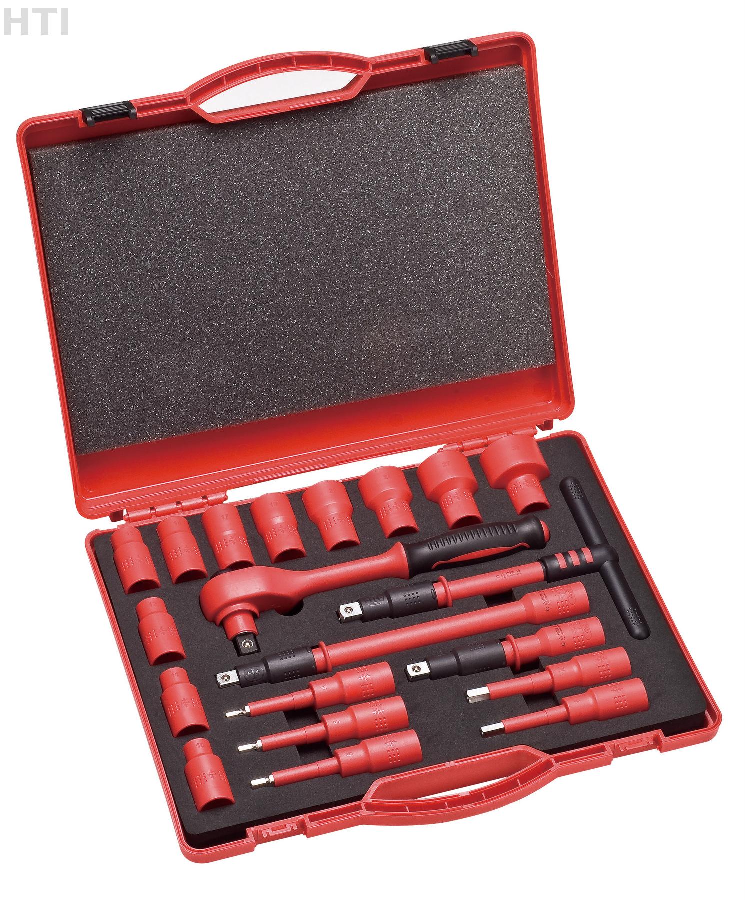 1/2" DR. 1000V Insulated Socket Set 20PCS, Long Hex Bit Sockets