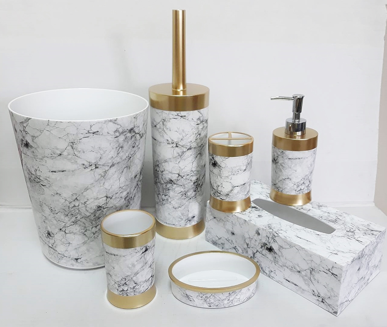 White Marble Design Plastic Bathroom Accessories | Taiwantrade.com