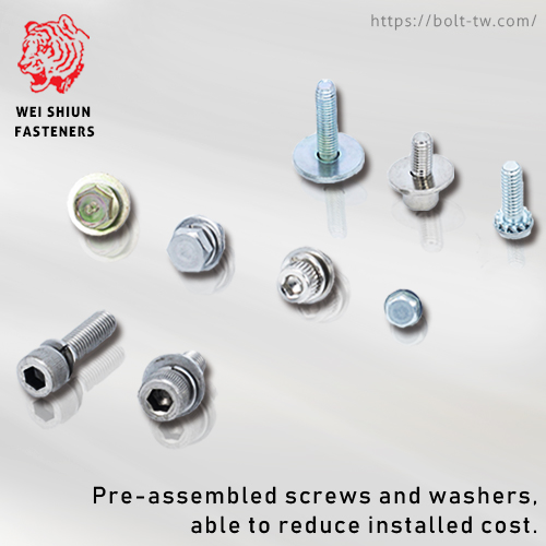 Preassembled screws and washers, able to reduce installed cost