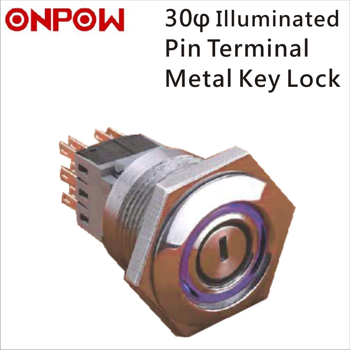 ONPOW 30mm Stainless Steel Metal Illuminated Key Lock Switch Pin ...