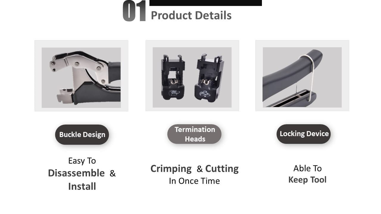 La herramienta de terminación de jack keystone es fácil de desmontar e instalar, y puede engarzar y cortar el cable LAN al mismo tiempo.