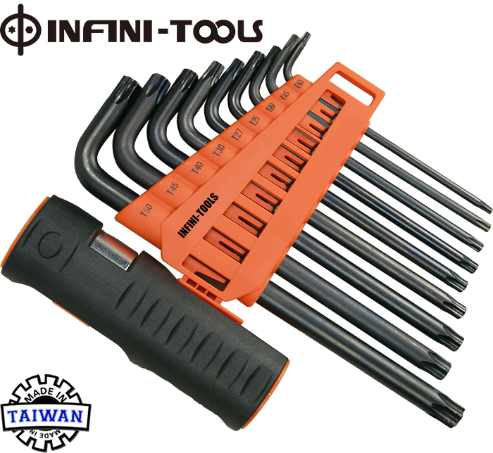 Long Arm Tamper Proof Star Hex Allen Key Wrench Set ,9 PC With Turball