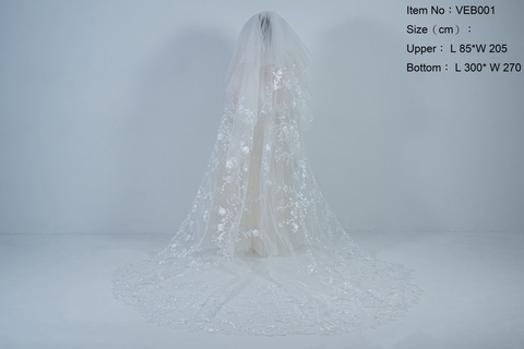 Elegant Floral White Cathedral Wedding Veils