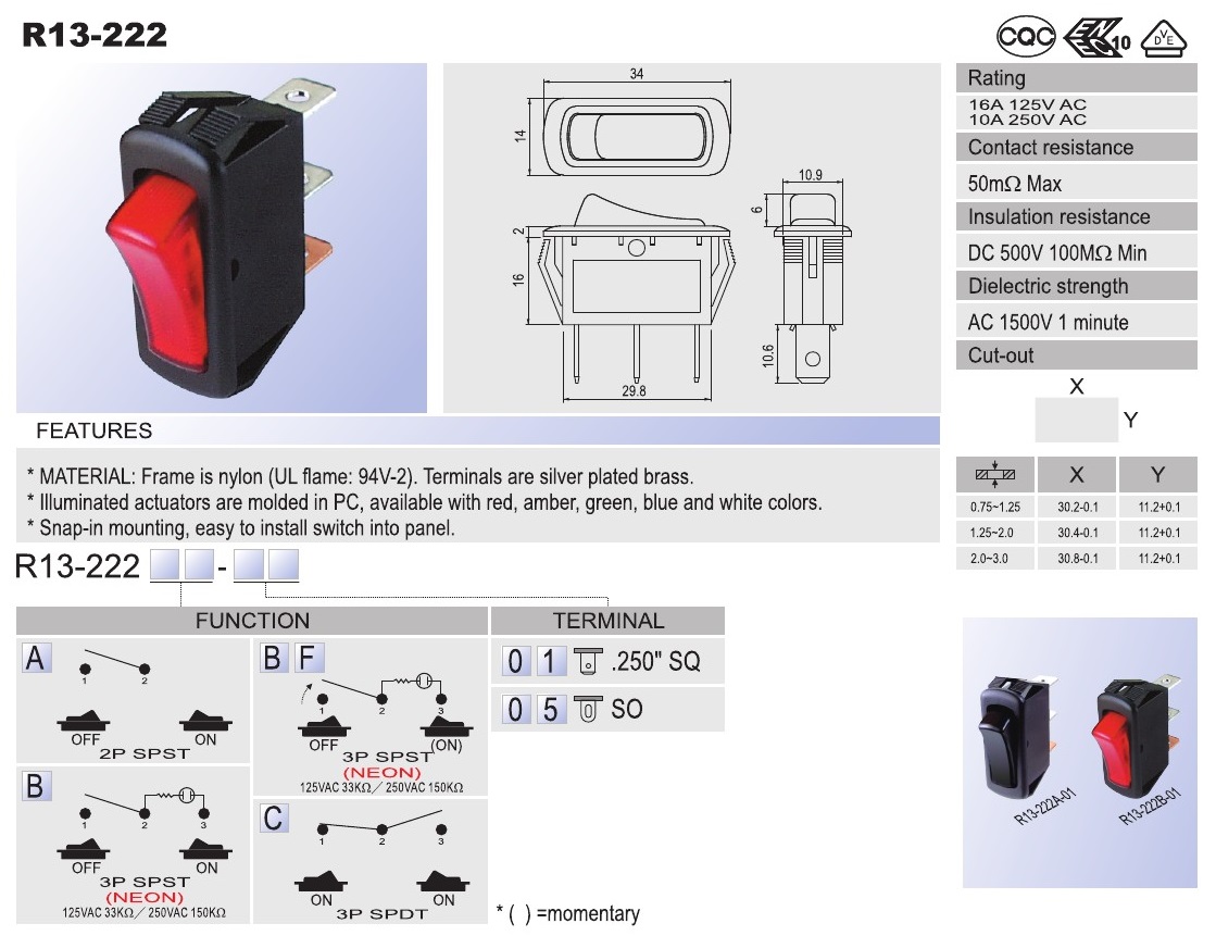 Rocker Switch AC SCI R13 222 Taiwantrade