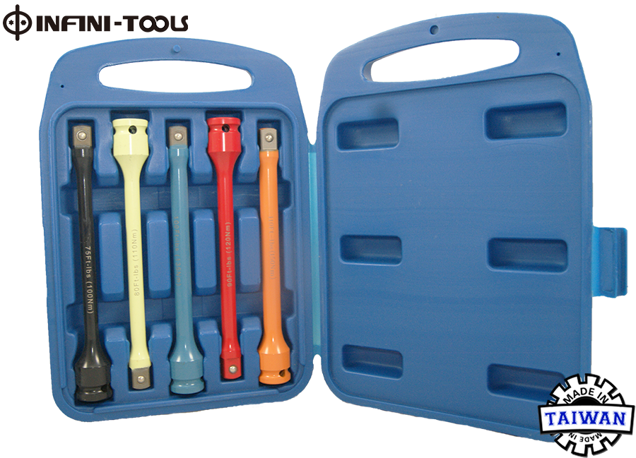 Torsion Extension Bar Set, MultiColour, 5Piece, 1/2" Driver, 195 mm