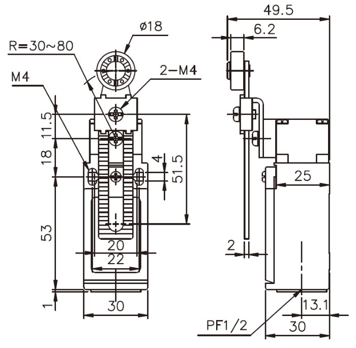 小型立式限動開關TZ-9208