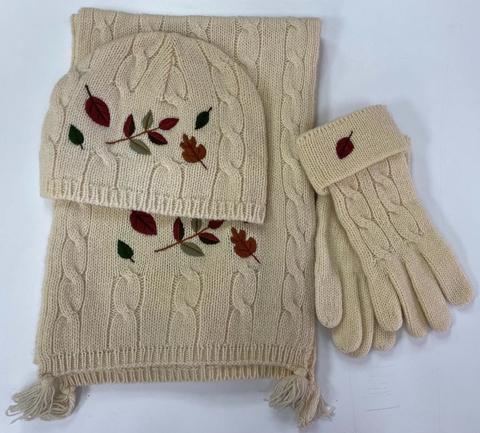 Knitted Hat, Scarf, & Gloves with embroidery