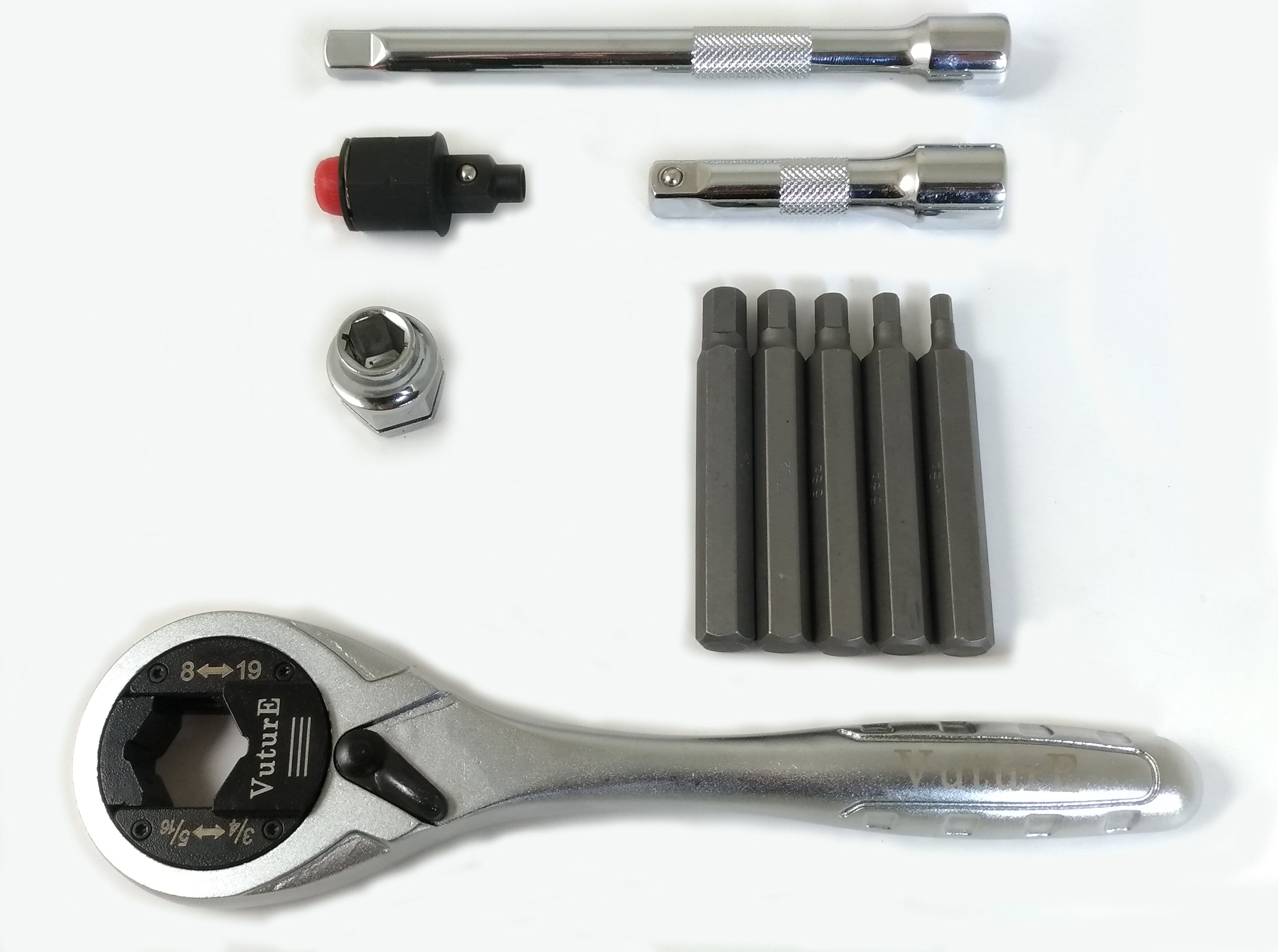 1pc Adjustable Ratcheting Wrench 1pc Hex adaptor and 4,5,6,7,8mm hex ...