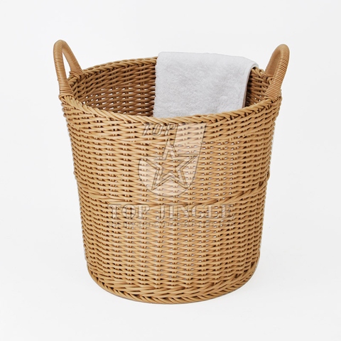 Plastic Woven Round Conical Shape Laundry Basket With Handle