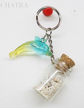 Dolphin Sand Seashell Bottle Key Chain