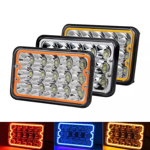 4x6 Inch Rectangle Car LED Headlight Set with Colors Angel Eyes ...