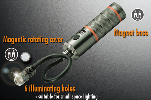 B62B Double Magnetic Rechargeable 3W LED Torch Flexible Snake Torch Flashlight Work Light suite for Small Space