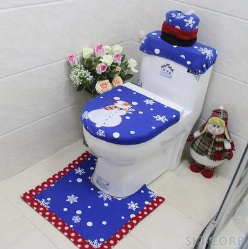 3pc Christmas Festive Snowman Toilet Seat Cover Bathroom Set