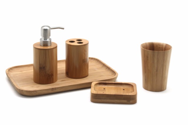 Wood Bathroom Accessories Set, Wooden Soap Dispenser, Toothbrush Holder, Soap  Dish 