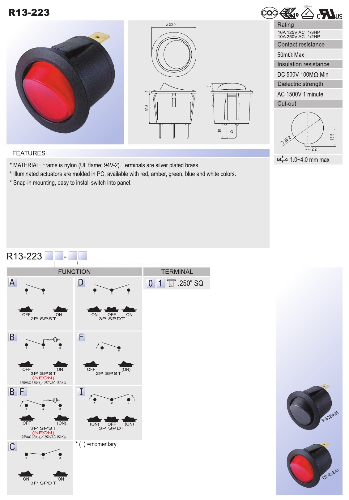 Rocker Switch AC SCI R13 223 SHIN CHIN INDUSTRIAL CO. LTD