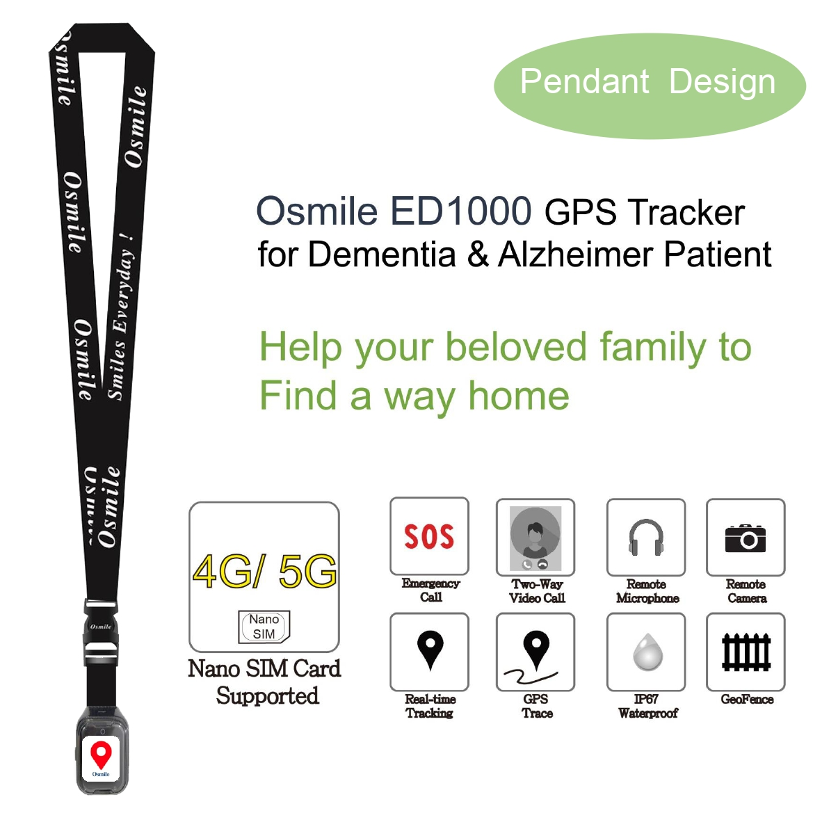 Osmile ED1000 GPS Tracker for dementia & Alzheimer Pendant-1 (GPS Tracker Pendant)