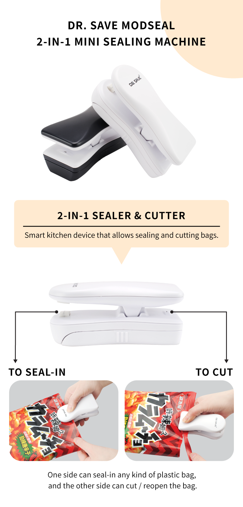 2 In 1 Portable Food Bag Sealing Machine - Bag Sealer Mini Usb