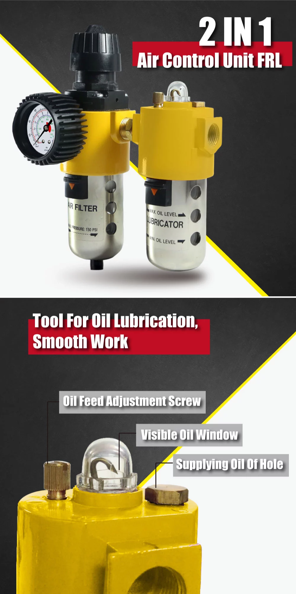 1/2" Air Compressor FRL Air filter regulator With lubricator combo Air