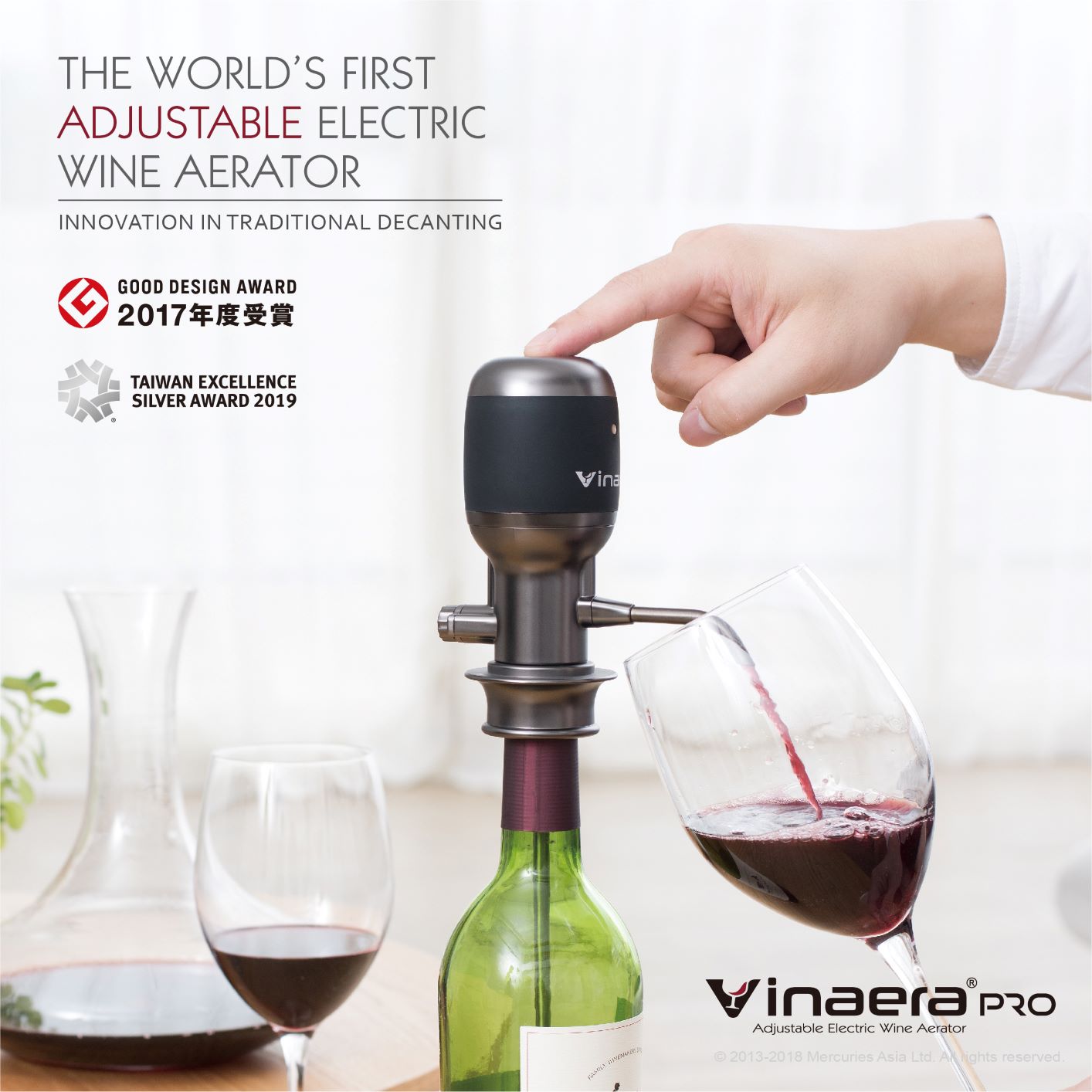 Vinaera Pro - Adjustable Electric Wine Aerator | Taiwantrade.com