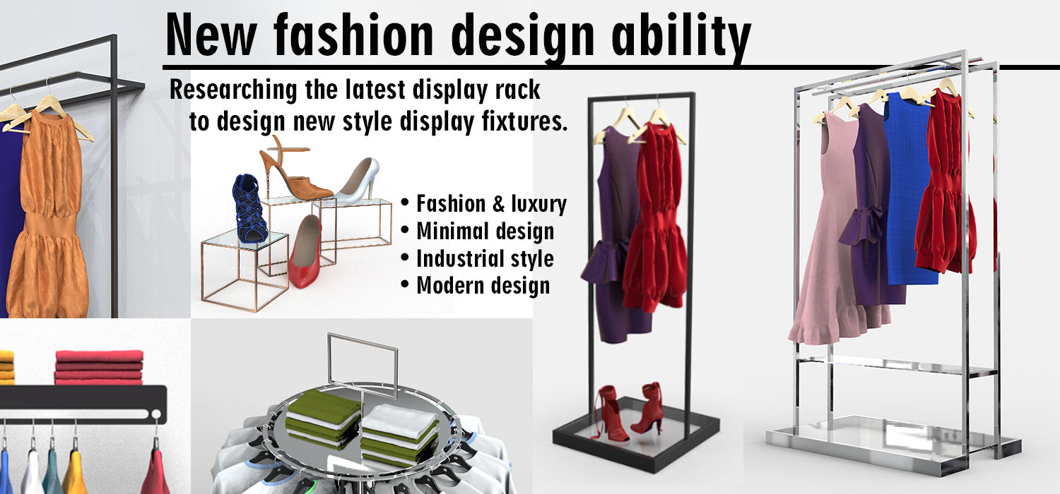 New fashion design ability modern luxury Minimal Industrial style clothing rack shop histar shopfitting