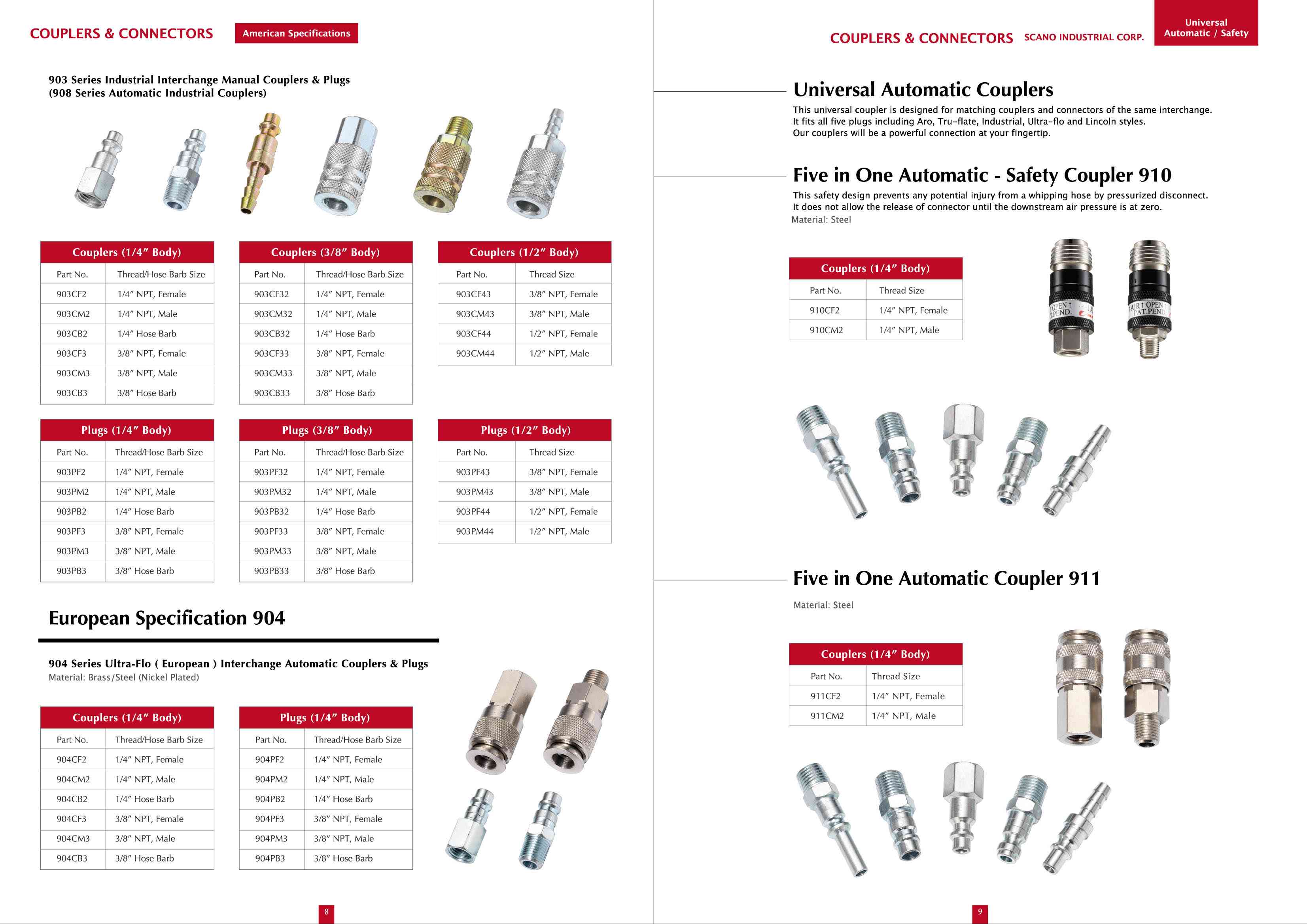 Taiwan Universal Interchange Automatic Quick Couplers SCANO