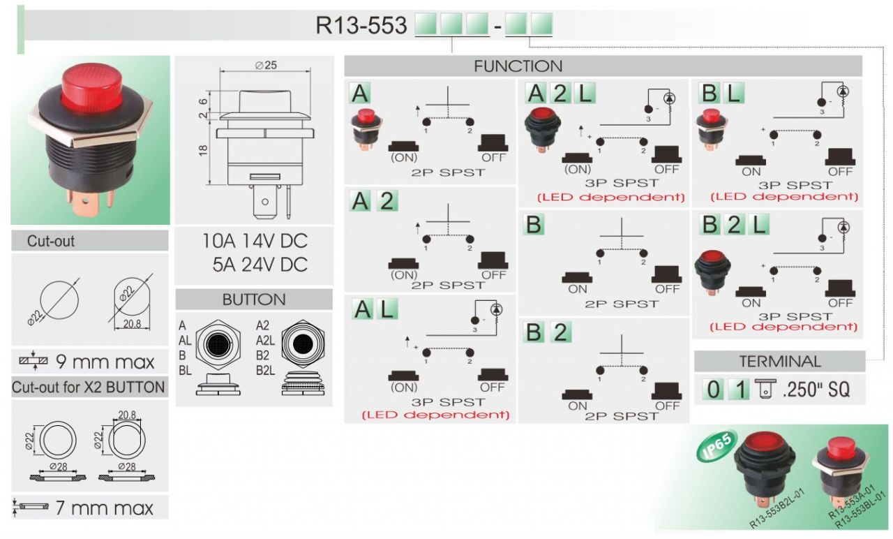 Automobile Push Button Switch DC SCI R13 553 Taiwantrade