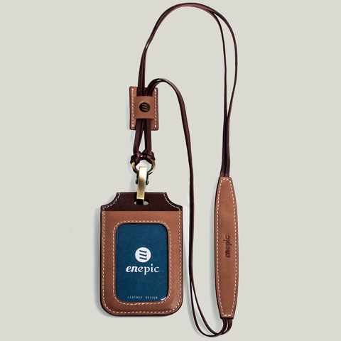 Leather ID Card Holder with Lanyard | Personalized Leather Badge Holder with Lanyard Saddle Tan / Long
