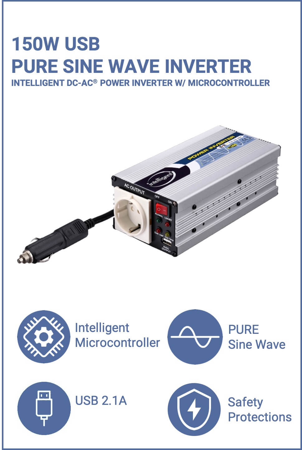150W Pure Sine Wave Power Inverter USB Intelligent DCAC® with Microcontroller LINKCHAMP CO