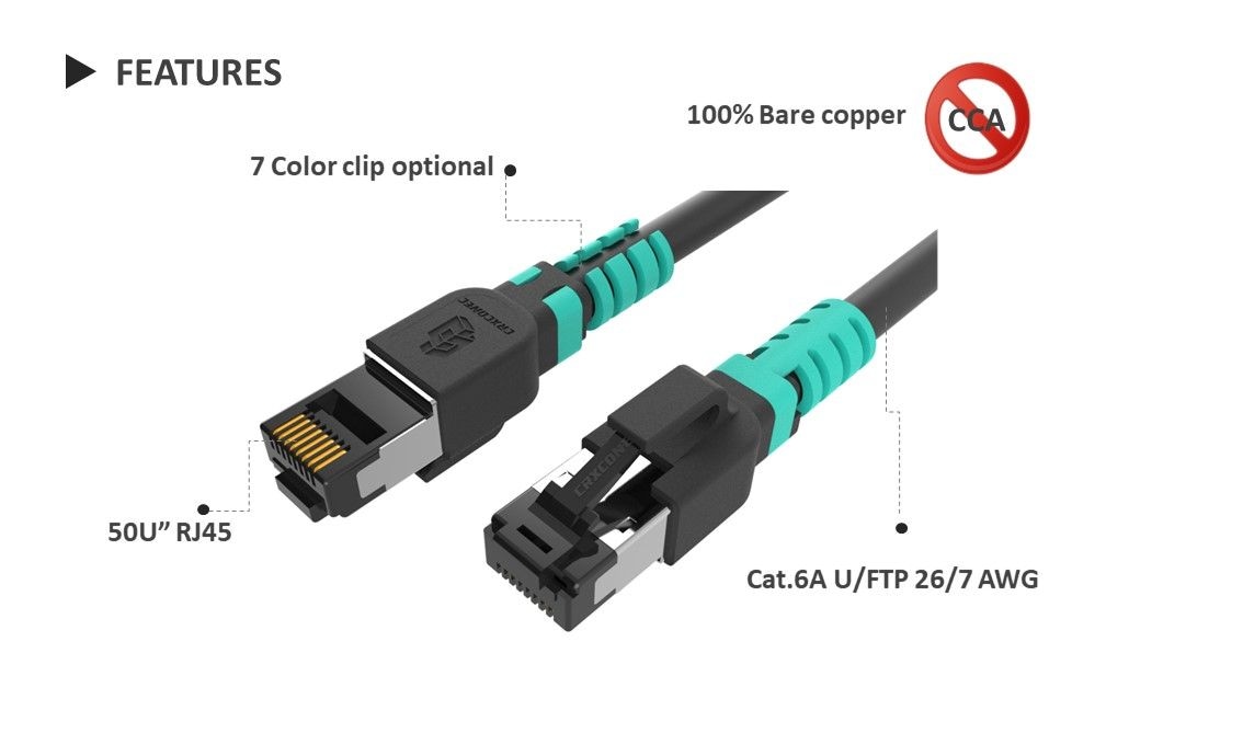 Nuestro cable de conexión de escorpión Cat.6A puede ensamblar sus propios clips, hace que su cable de conexión sea más fácil de identificar, puede cambiarlo usted mismo.