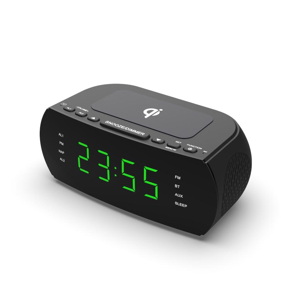 Bluetooth clock speaker, High sound quality, Radio, digital clock, qi