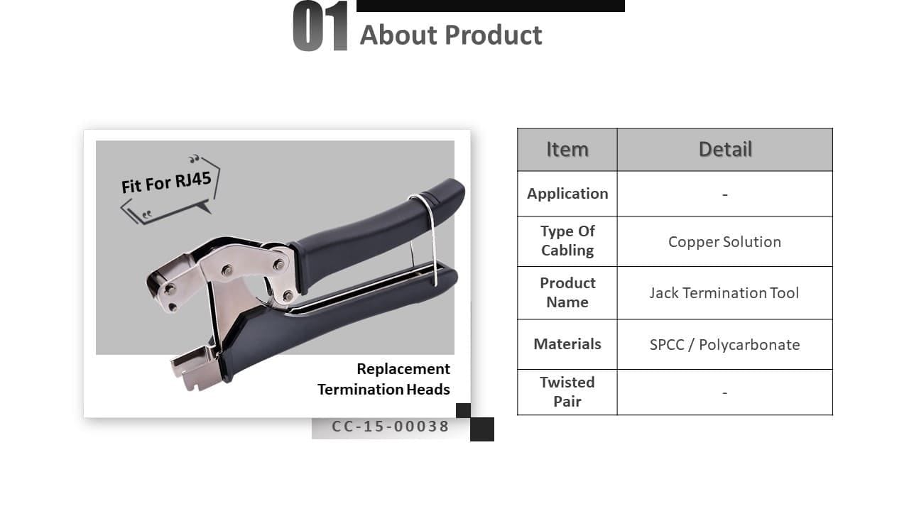 Das Crxconec-Terminierungswerkzeug ist mit 90-Grad-Punch-Down-Trapezbuchsen kompatibel. Das Tool ist präzise, ​​sauber und schnell zu beenden. Es reduziert die Installationszeit, benutzerfreundliche Werkzeugsitze und schneidet alle Drähte auf einmal.