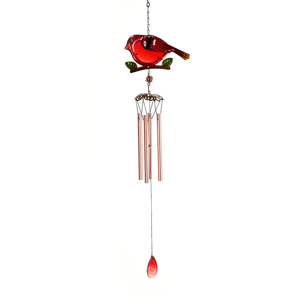 31" Stained Glass Cardinal Garden Wind Chime Red