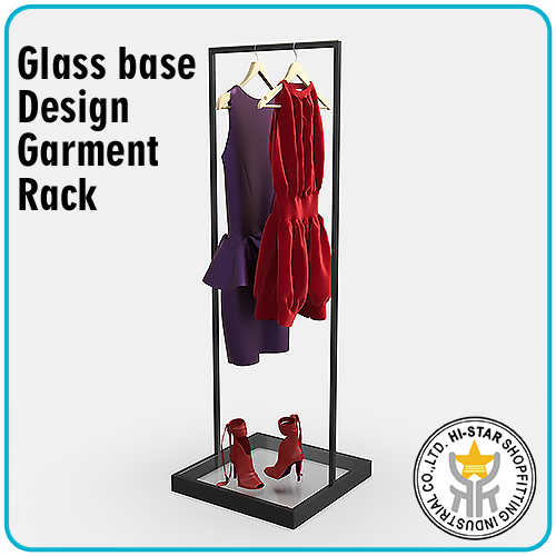 Black Clothes Display Rack Glass Base Design Scratch Proof Shop