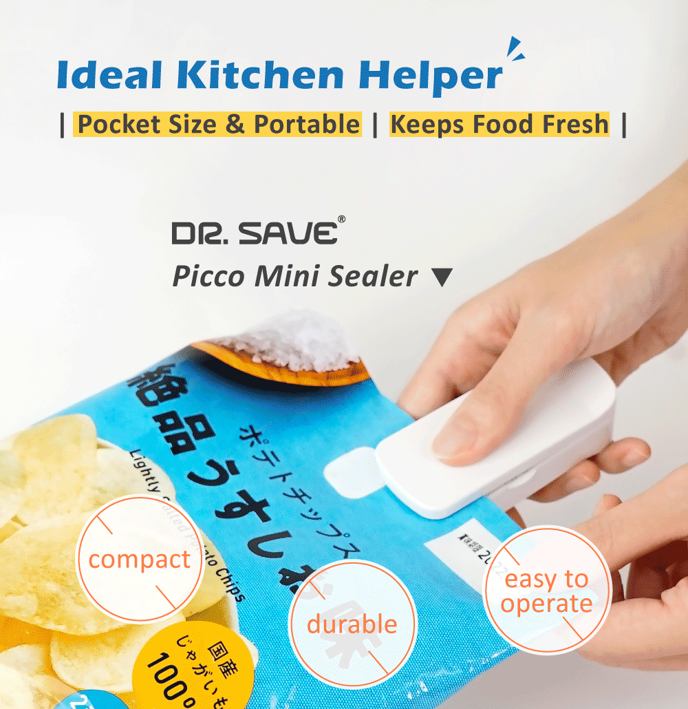 DR. SAVE Compact Portable PICCO Bag Sealing Machine is compact, durable, easy to operate and an  ideal kitchen helper.