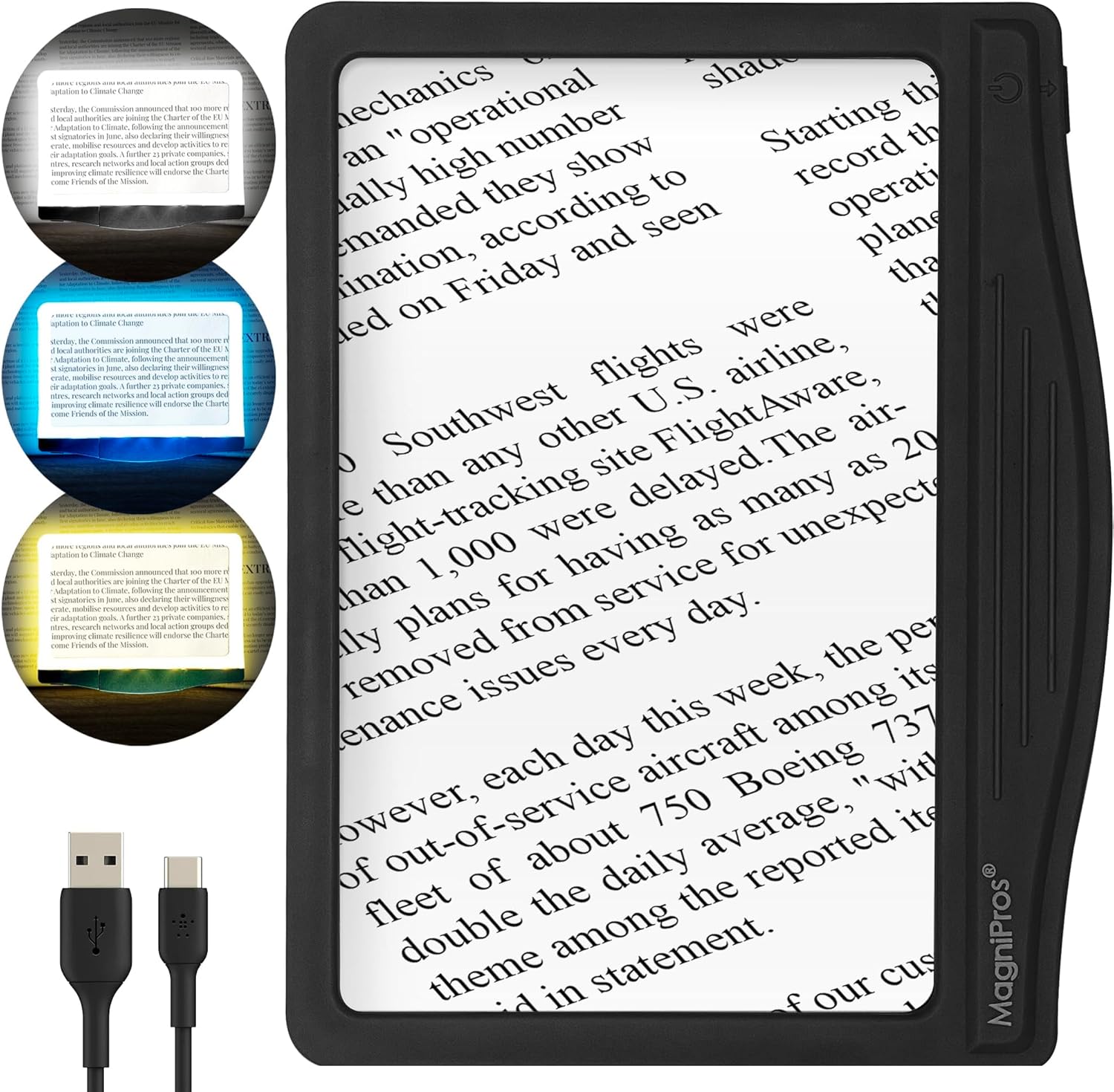 5X LED Page Magnifier Large 4.5x7 Optical Lens USB Rechargeable 3 Color ...