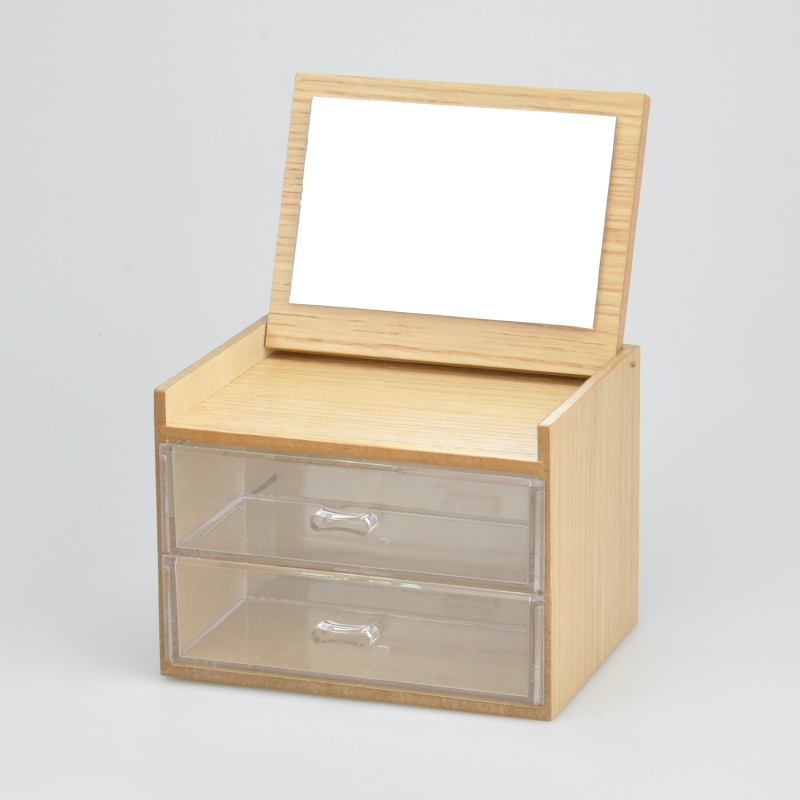 2 Tier Wooden Storage Box With Drawer And Mirror Top Jingle