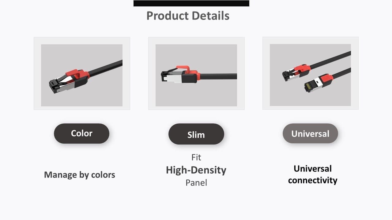 Élégant, fin et universel, le cordon de raccordement c6a prend en charge la connexion dans un câblage structuré.