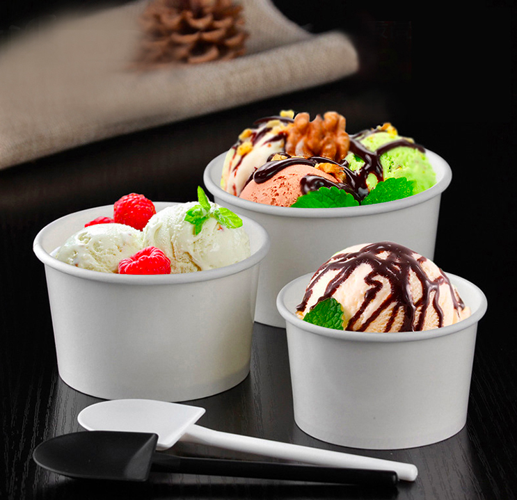 Disposable yogurt white ice cream paper cup with cover