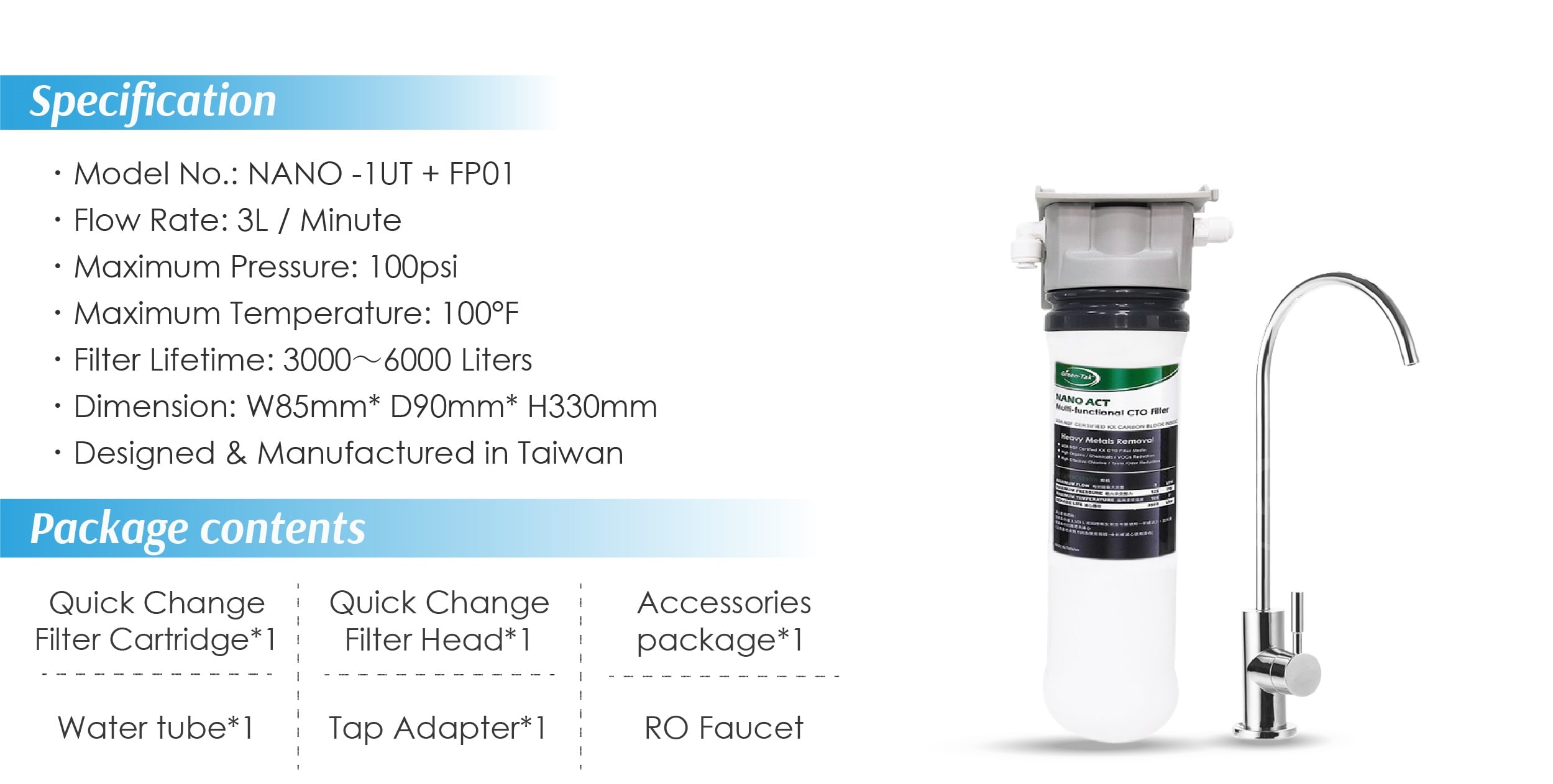 Compact Nano Water Filter with Faucet-Taiwan | Taiwantrade