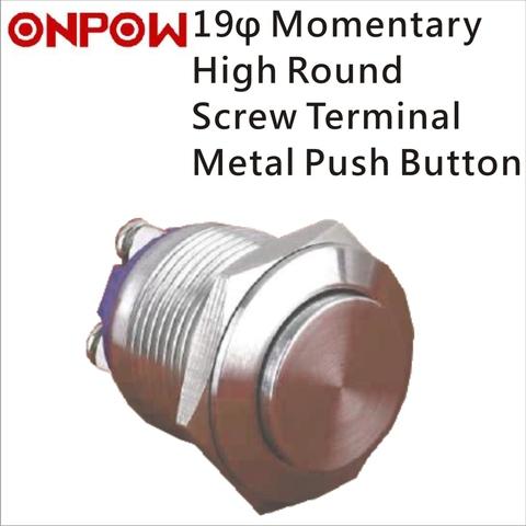 ONPOW 19mm Metal Push Button Switch Momentary High Round Screw Terminal 