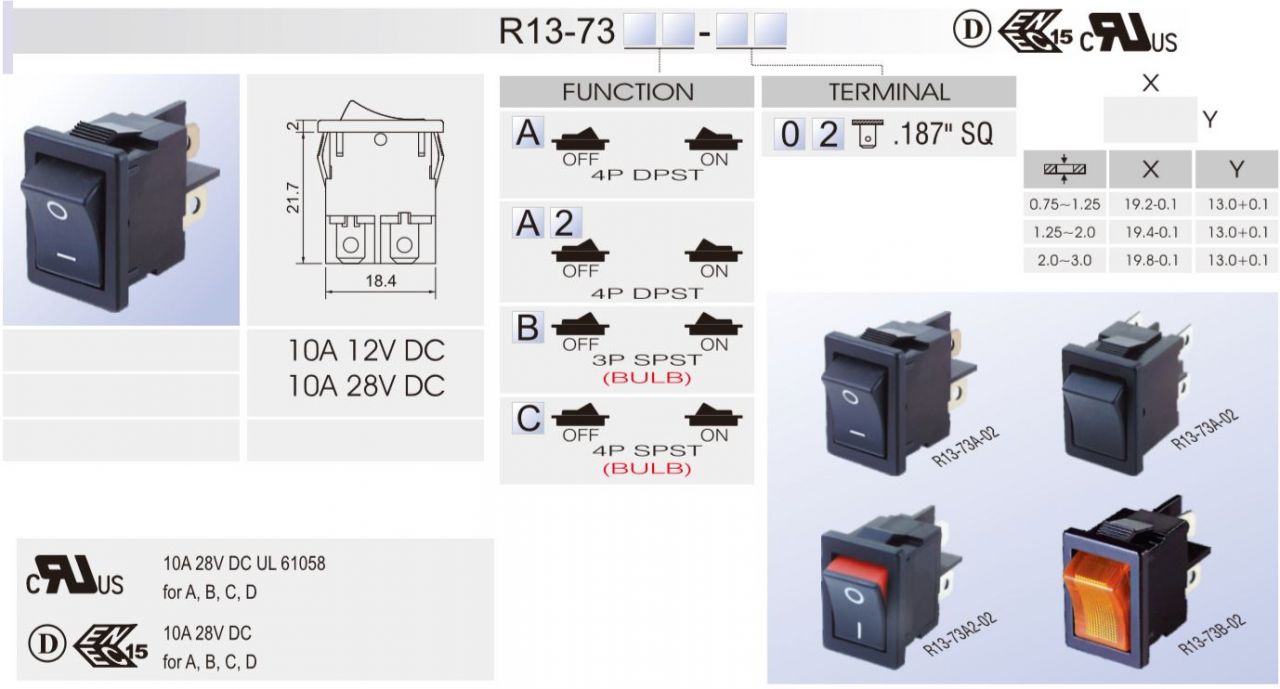 Rocker Switch DC SCI R13-73 | SHIN CHIN INDUSTRIAL CO., LTD.