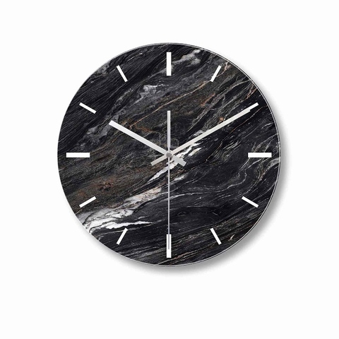 Wall Clock, Round, with printed Black Marble Grain