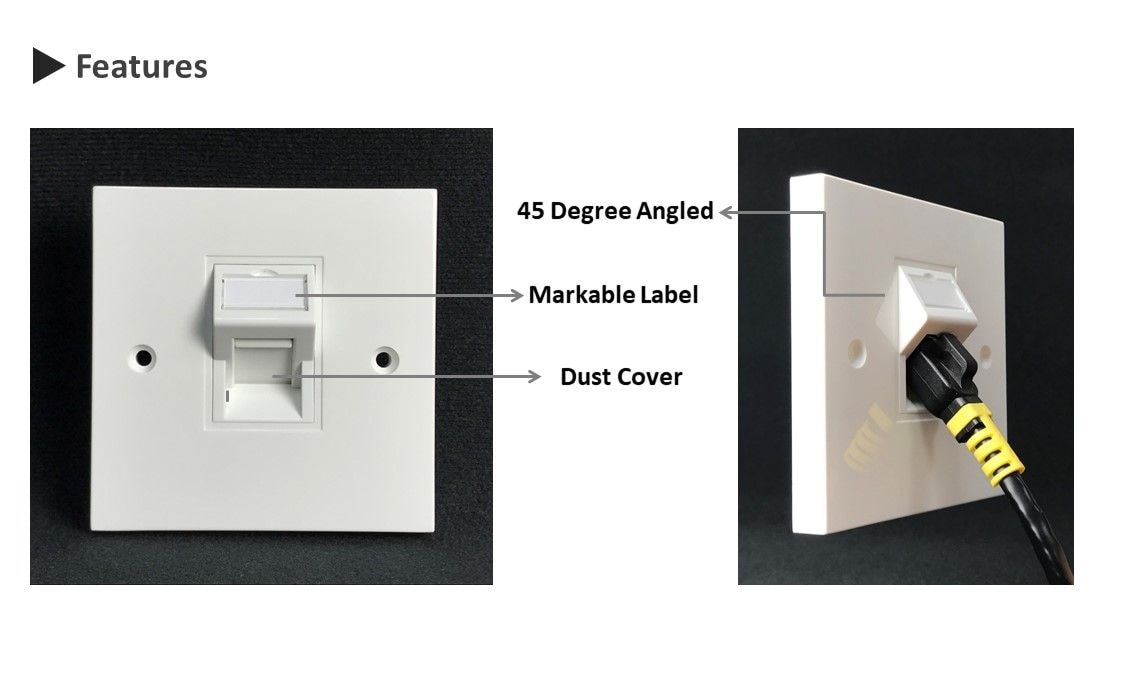 45 Grad nach unten abgewinkeltes 6C-Modul mit Staubschutz und markierbarem Etikett zur Identifizierung