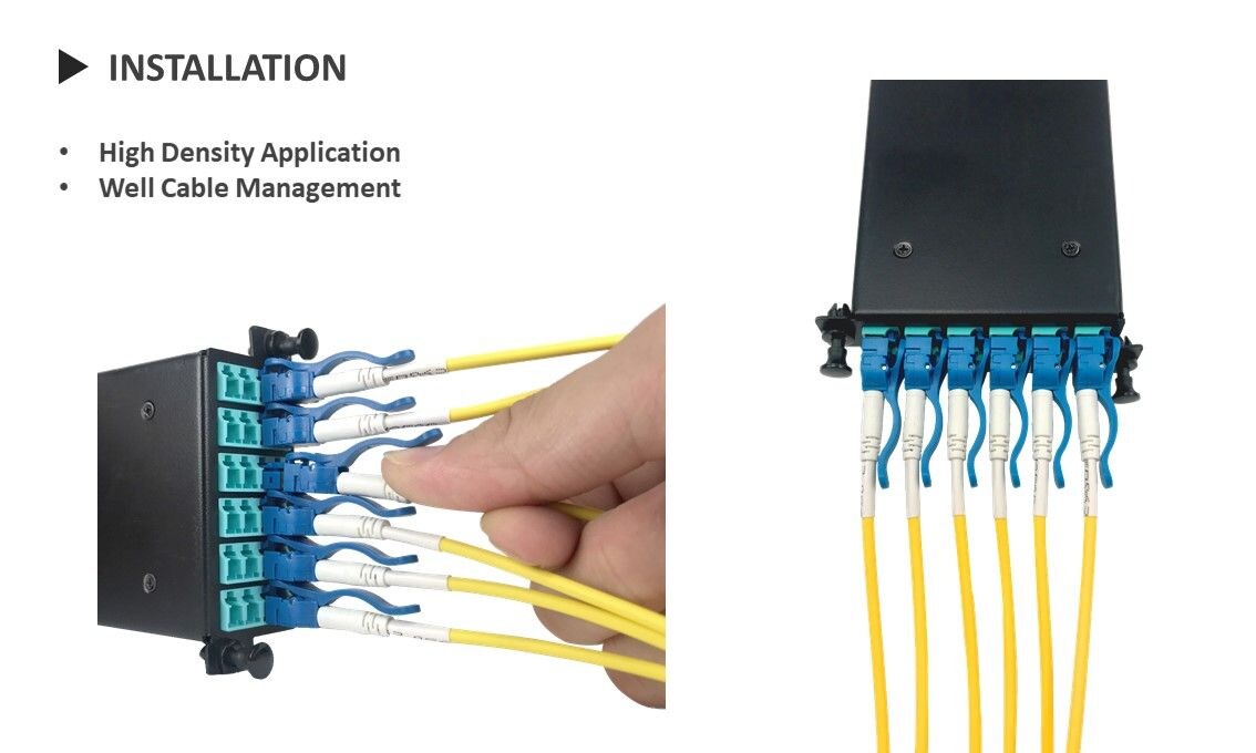 Utilisation du cordon de raccordement à fibre optique duplex LC à mode unique dans un panneau de brassage haute densité avec une installation facile.