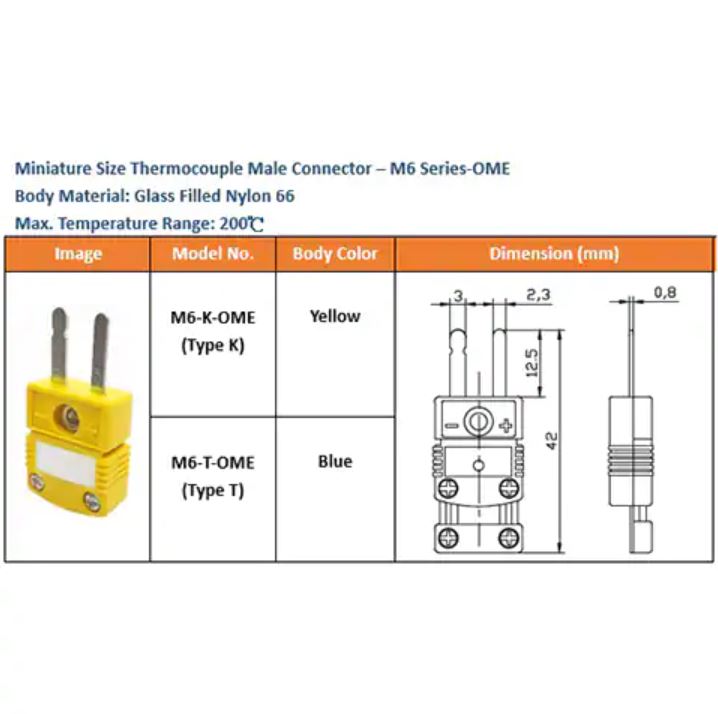 K Type Miniature Size Thermocouple Connector Plug & Socket