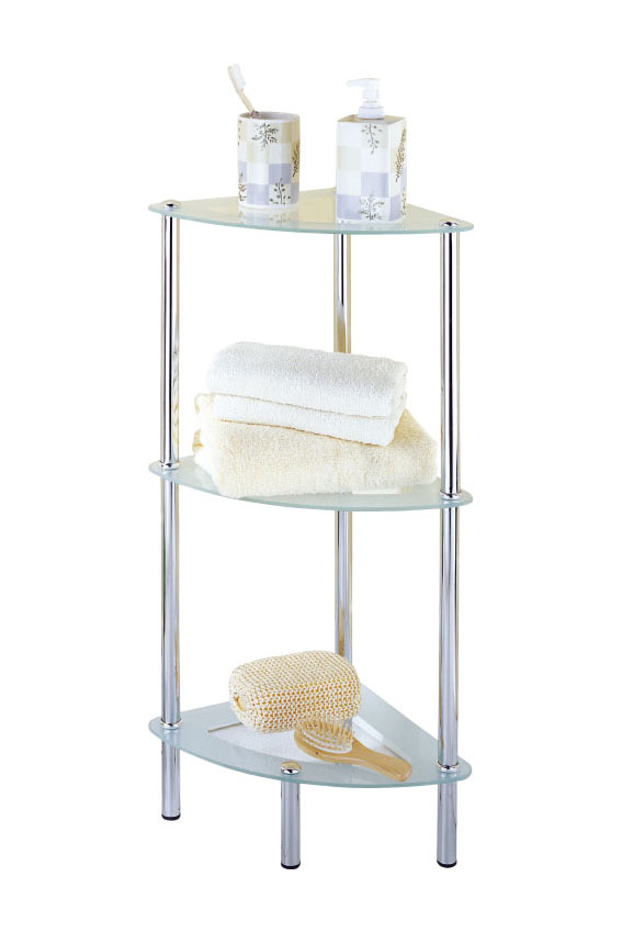3Tier Corner Rack /Frosted Glass, Glass Shelf Rack, Taiwantrade