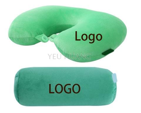 Custom logo reversible 2 in 1 travel neck pillow green color