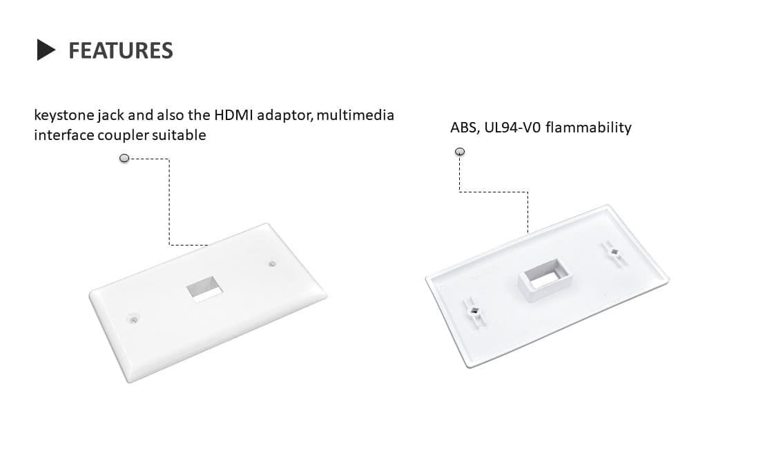 Die RJ45-Wandplatte ist der ideale Abschluss nach der strukturierten Verkabelung. Die RJ45-Keystone-Klinkenwandplatte kann mit verschiedenen Modulen wie HDMI, USB oder den Glasfaseradaptern verwendet werden.