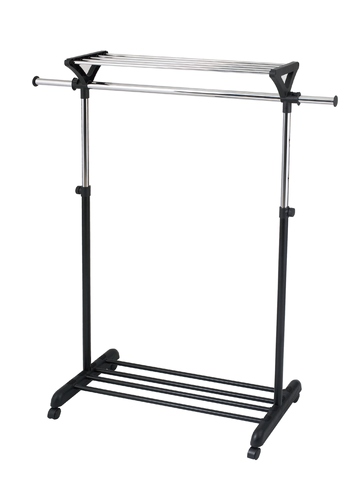 Adjustable garment rack with storage